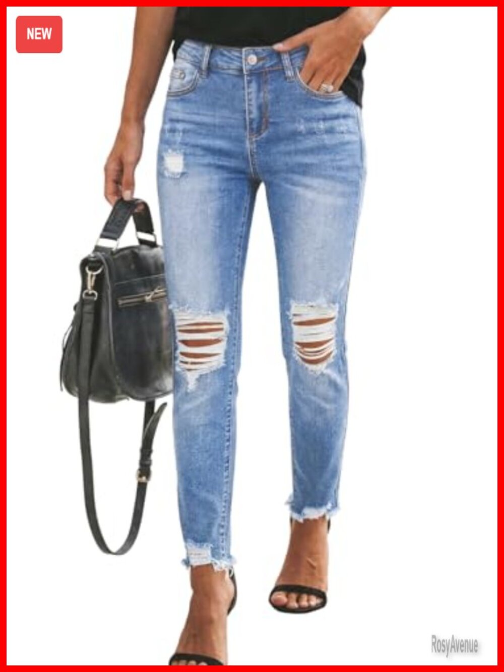 Stretchy Boyfriend Jeans Ripped Distressed Straight Leg Denim Pants